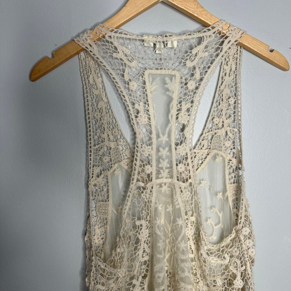 Umgee Women's Cream Cotton Blend Crochet Mesh Cut Out Racerback Tank Size S/M - Picture 8 of 9